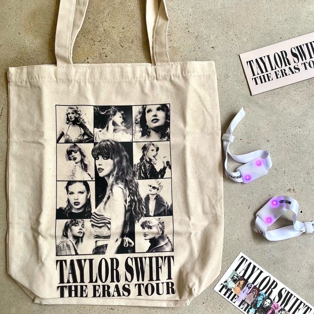 NEW Taylor Swift Eras Tour VIP Canvas Tote Bag & 2 Light Up Concert Wristbands